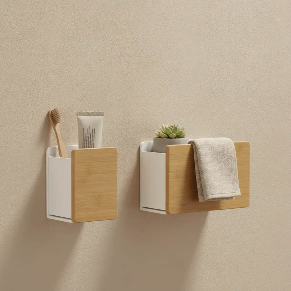 Étagère murale sans perçage en bois et métal