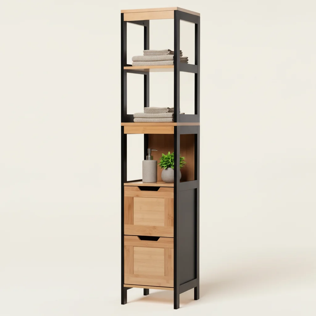 Colonne de salle de bain en bambou noir 144 cm