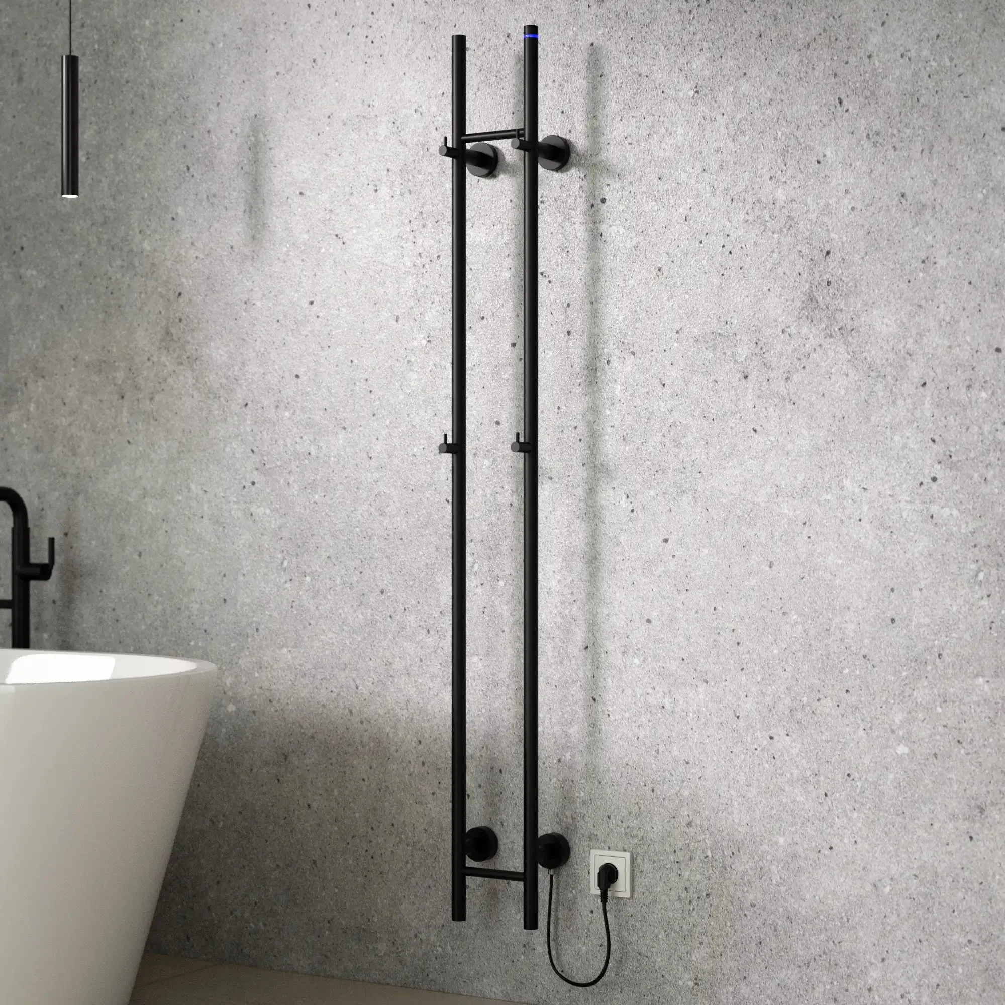 Sèche-serviettes électrique double noir mat 150x16.8 cm