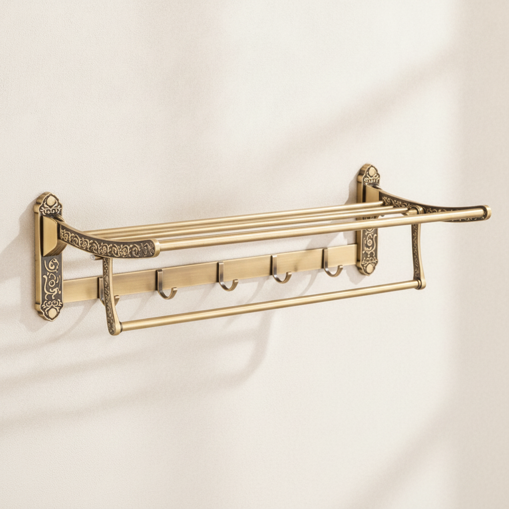 Porte-serviettes mural pliable en laiton antique