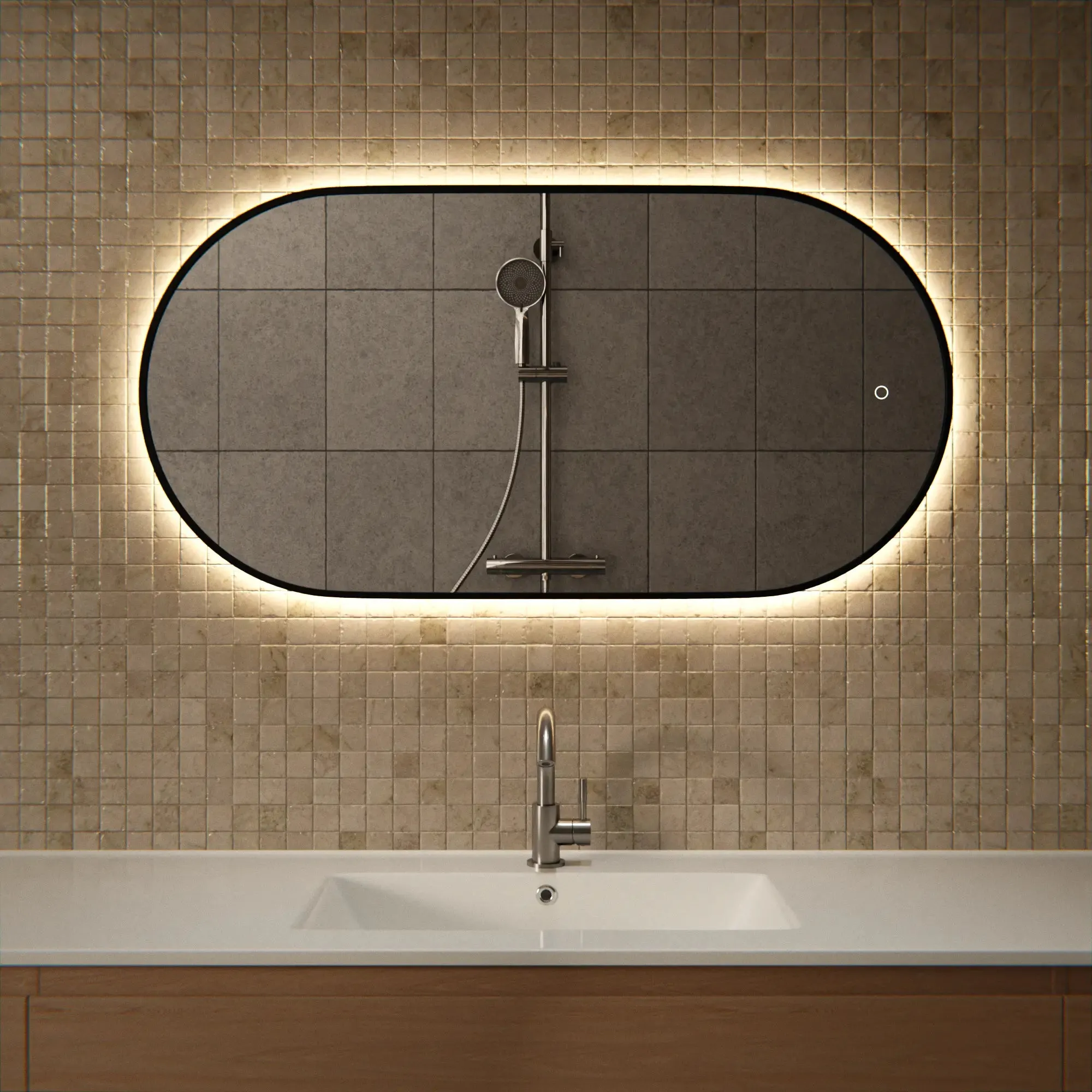 Miroir de salle de bains - 100x50cm Ovale - Cadre noir
