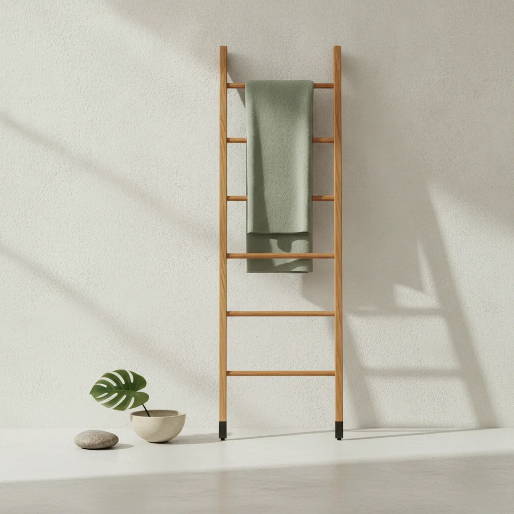 Composition épurée d'objets du quotidien disposés sur une surface en bois clair
