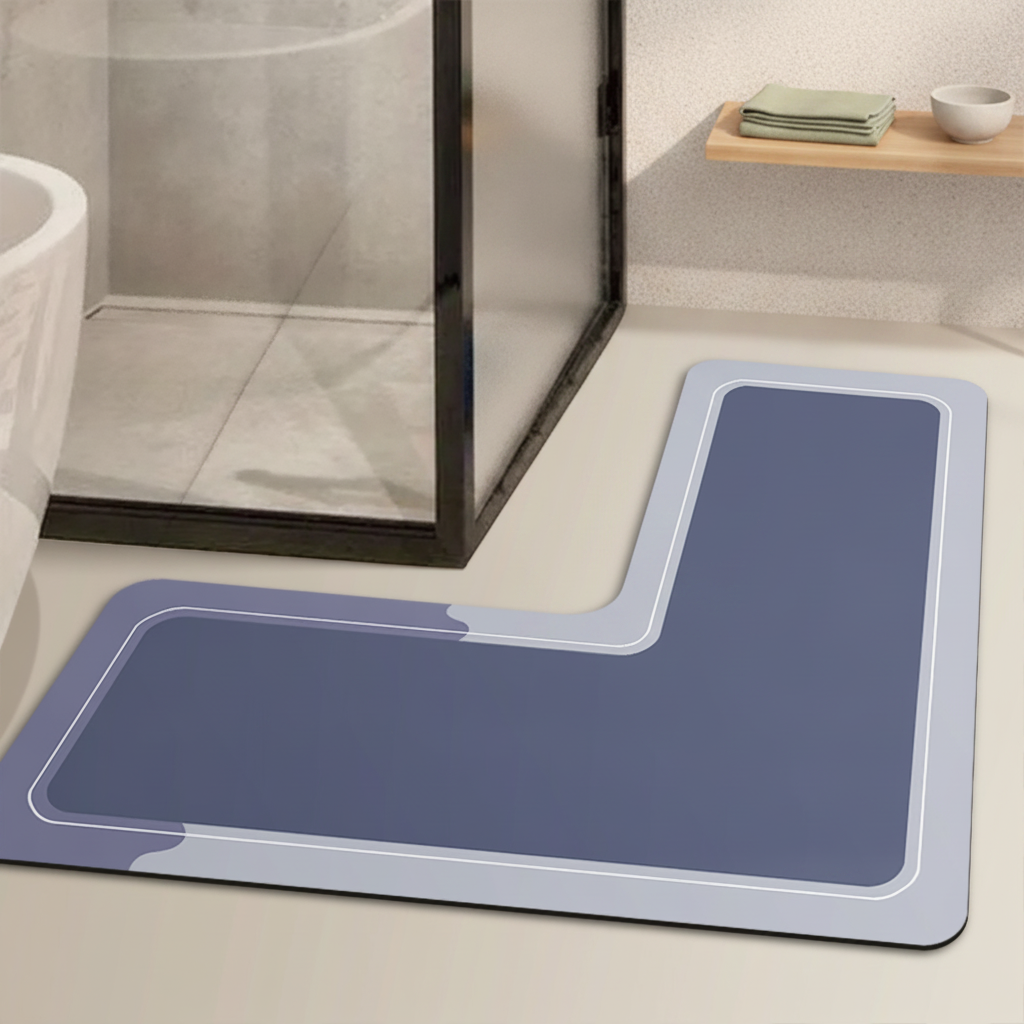 Tapis de bain d'angle en terre de diatomée