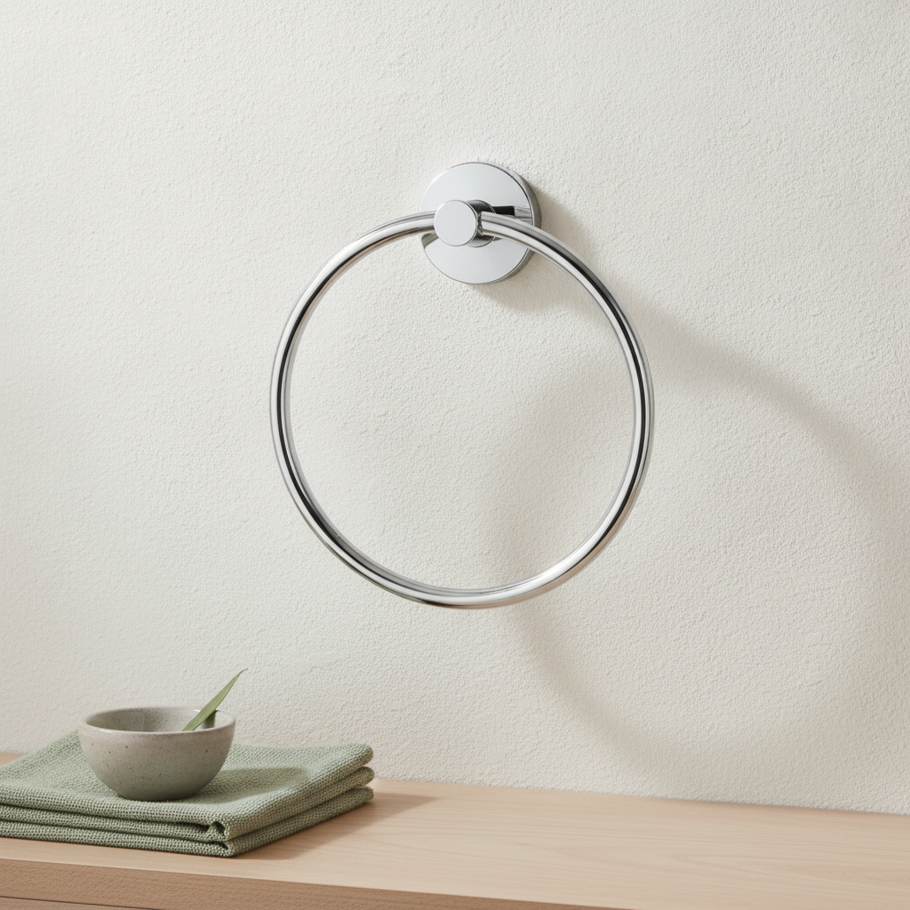 Porte-serviette anneau mural chromé 16 cm