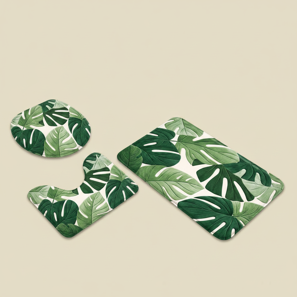Tapis de bain antidérapant motif feuille verte