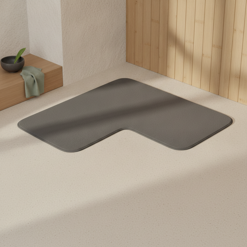 Tapis de bain d'angle en L absorbant