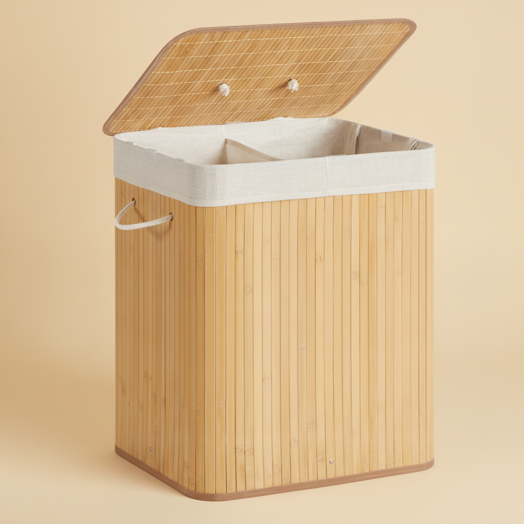 Panier à linge en bambou 2 compartiments 120 L