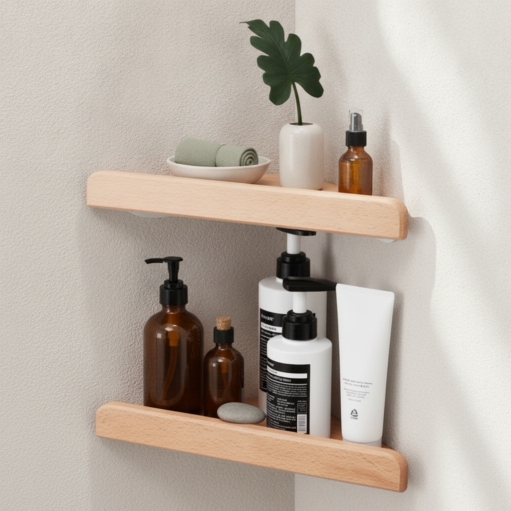 Étagère d'angle en bois massif sans perçage