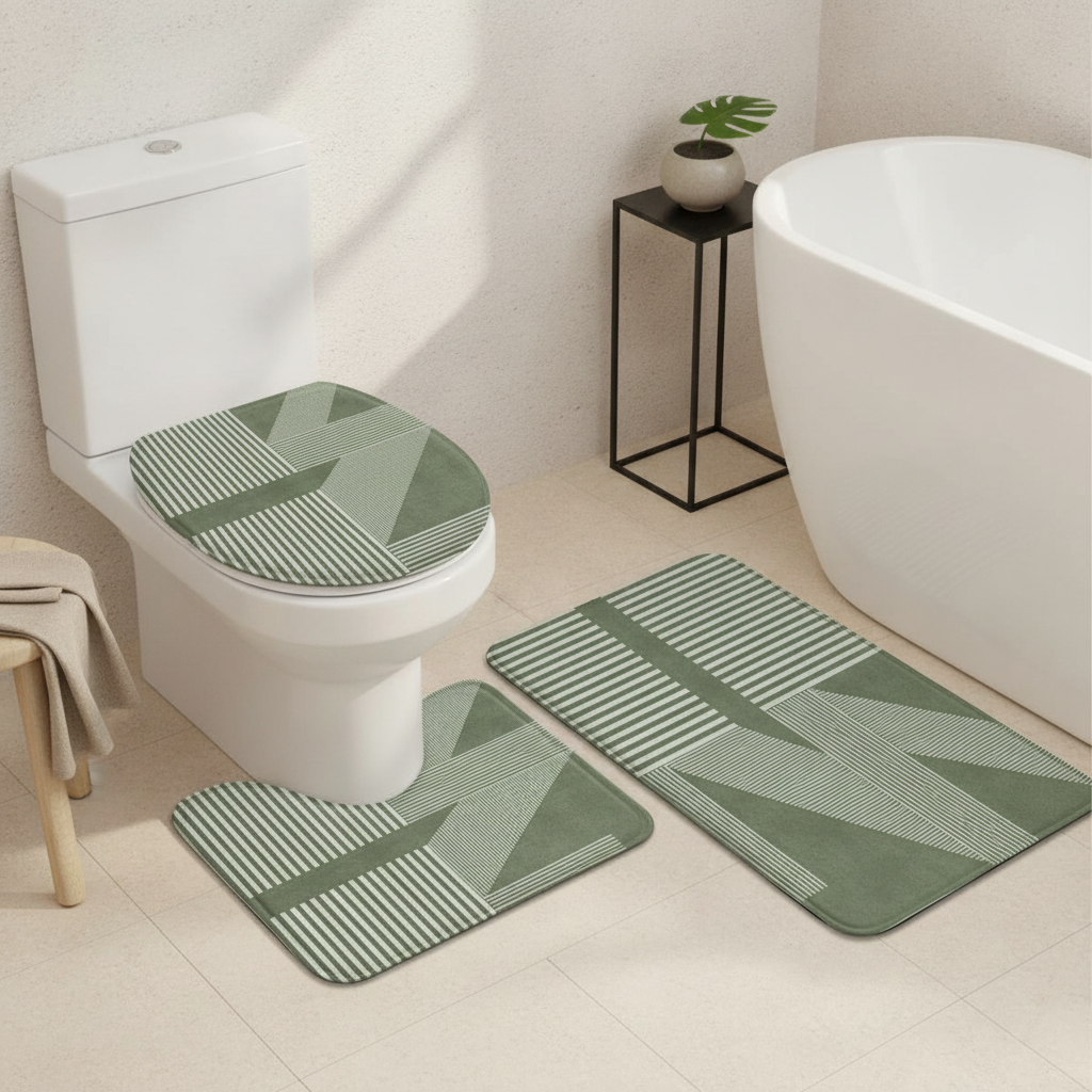 Ensemble tapis de bain 3 pièces vert sauge