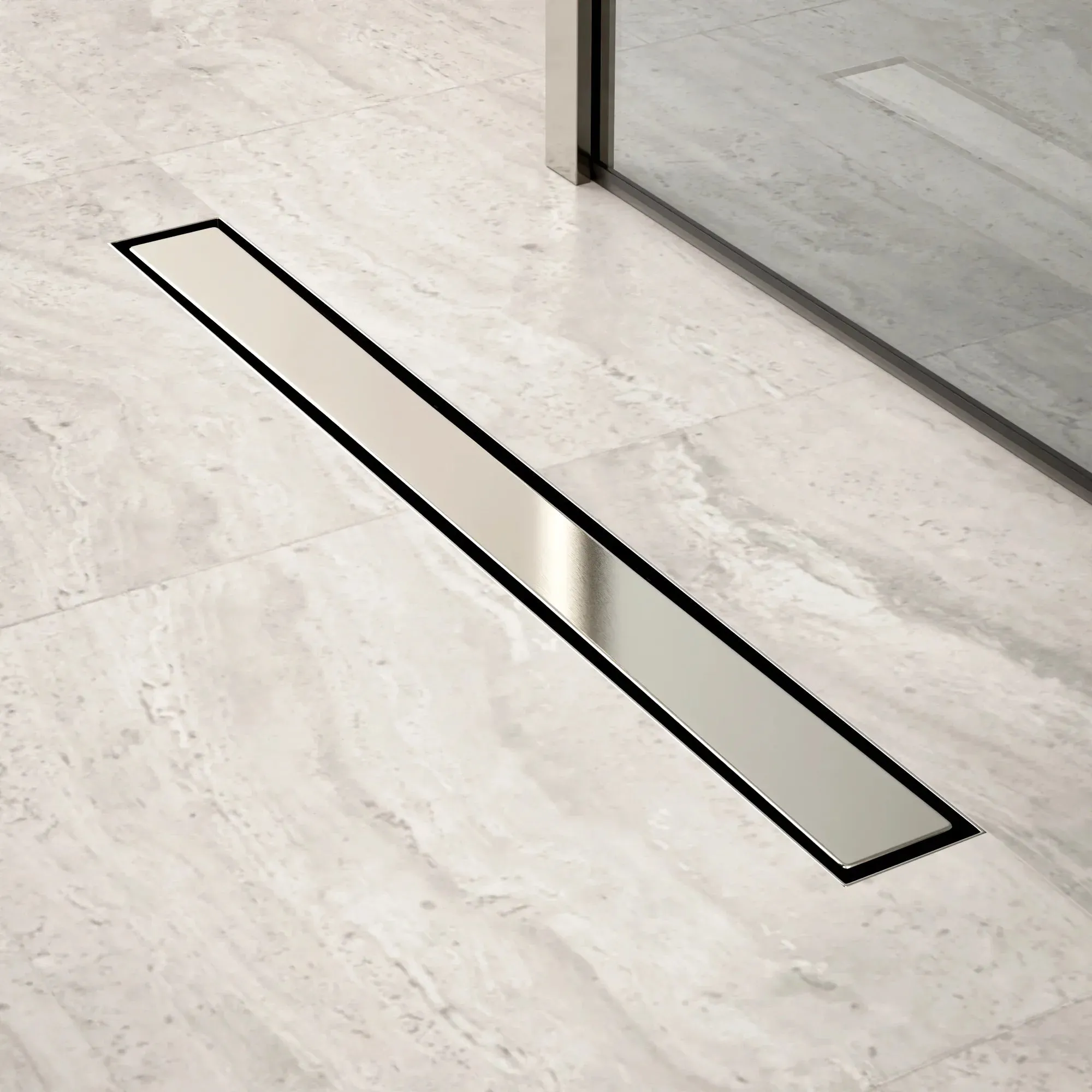 Caniveau de douche – 70 cm – Grille a carreaux – Acier inoxydable – avec bride