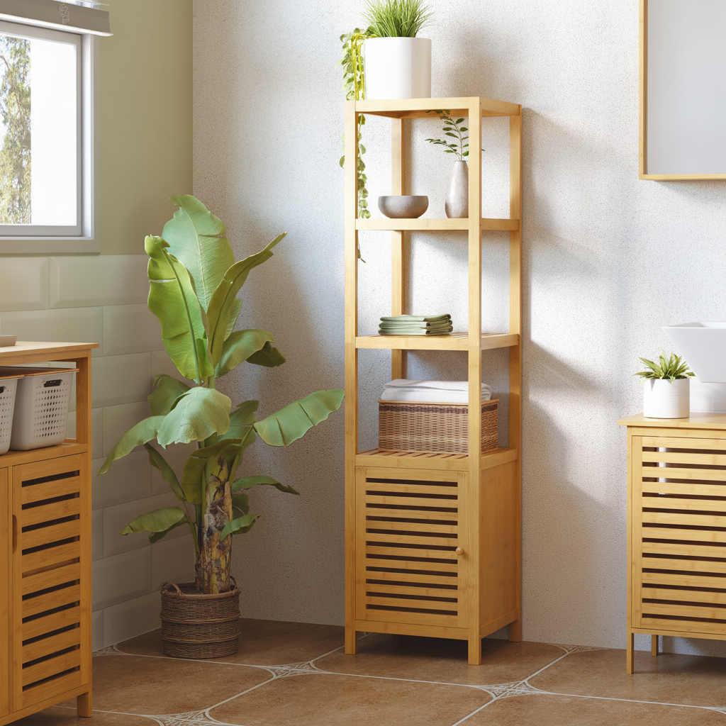 Colonne salle de bain en bambou 4 niveaux