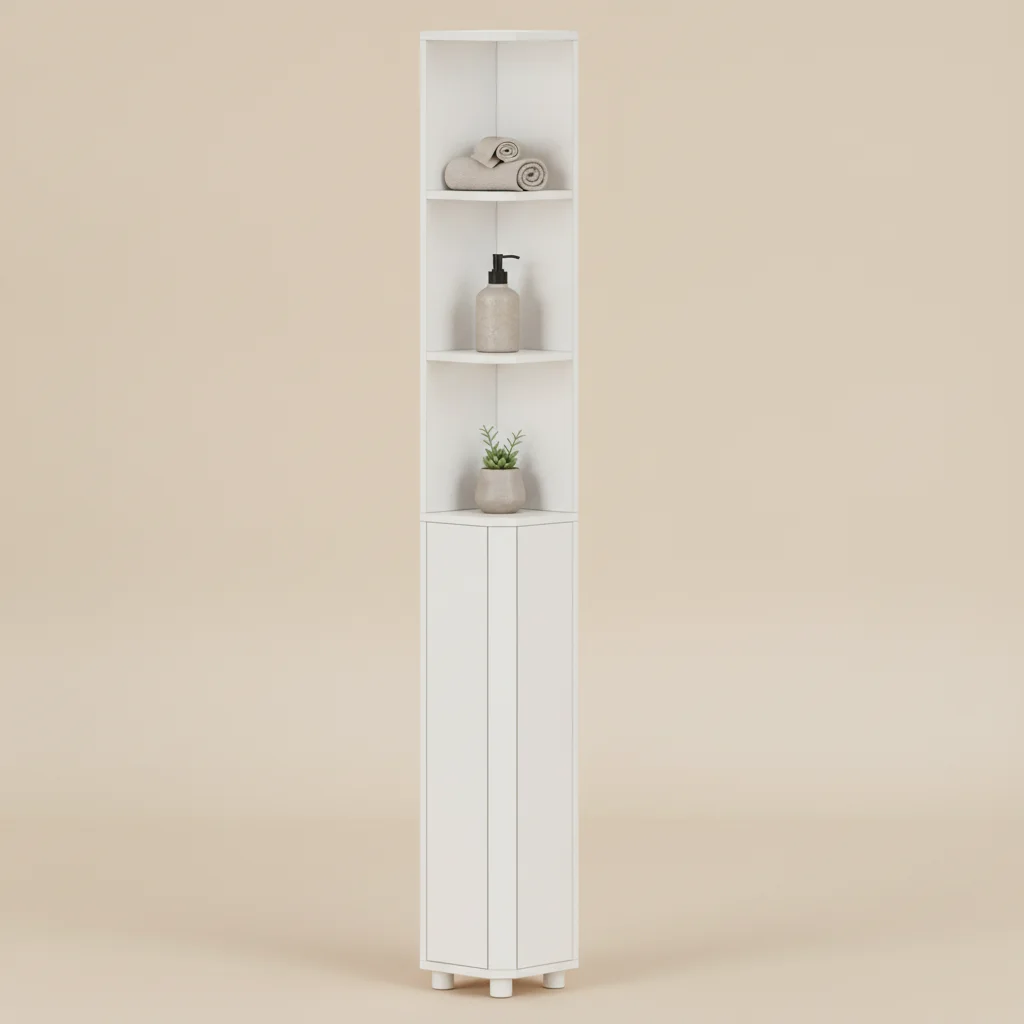Colonne d'angle de salle de bain blanche