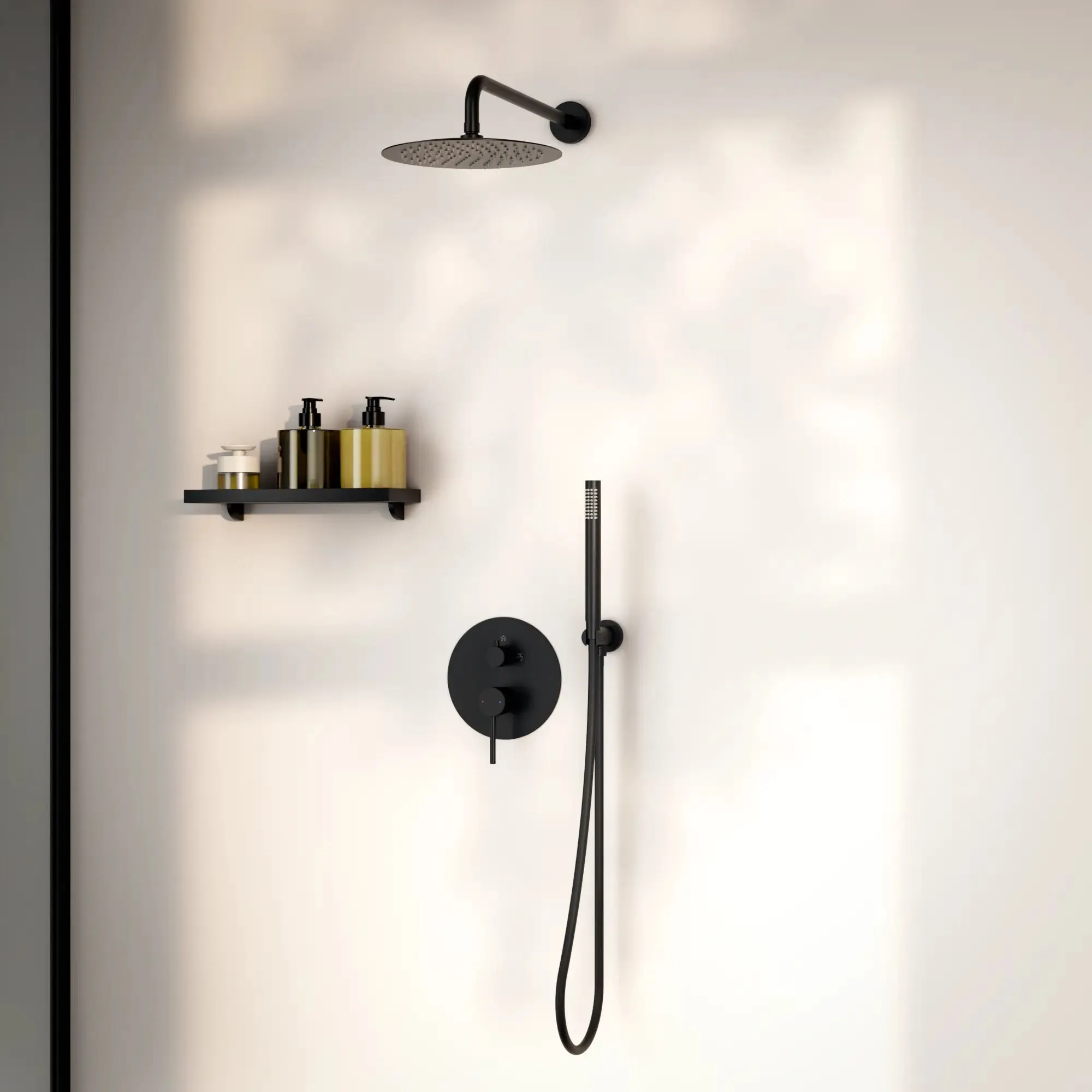 Douche de pluie encastrée Riva - noir mat avec robinet thermostatique - 25 cm