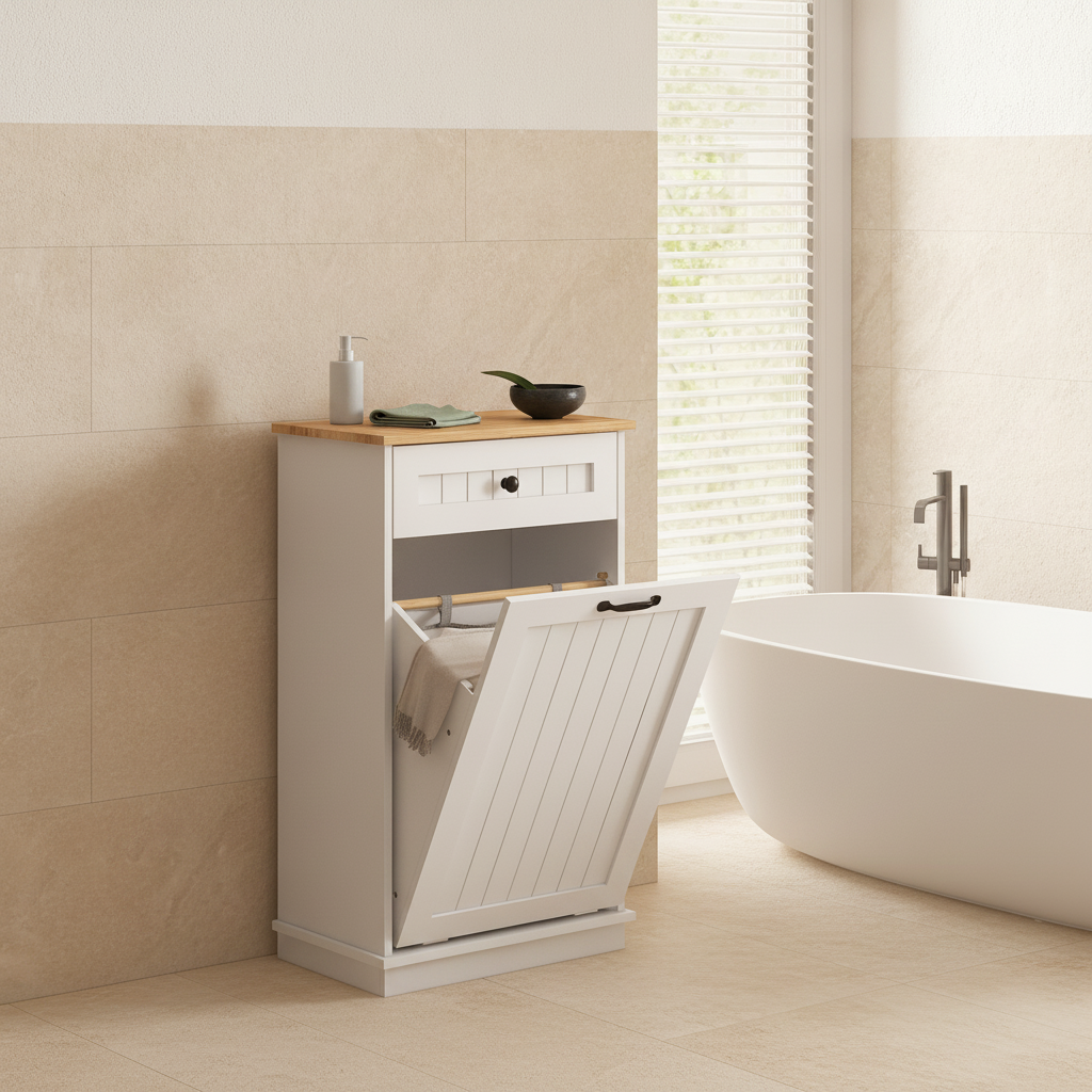 Meuble salle de bain avec panier à linge 52x33x90 cm