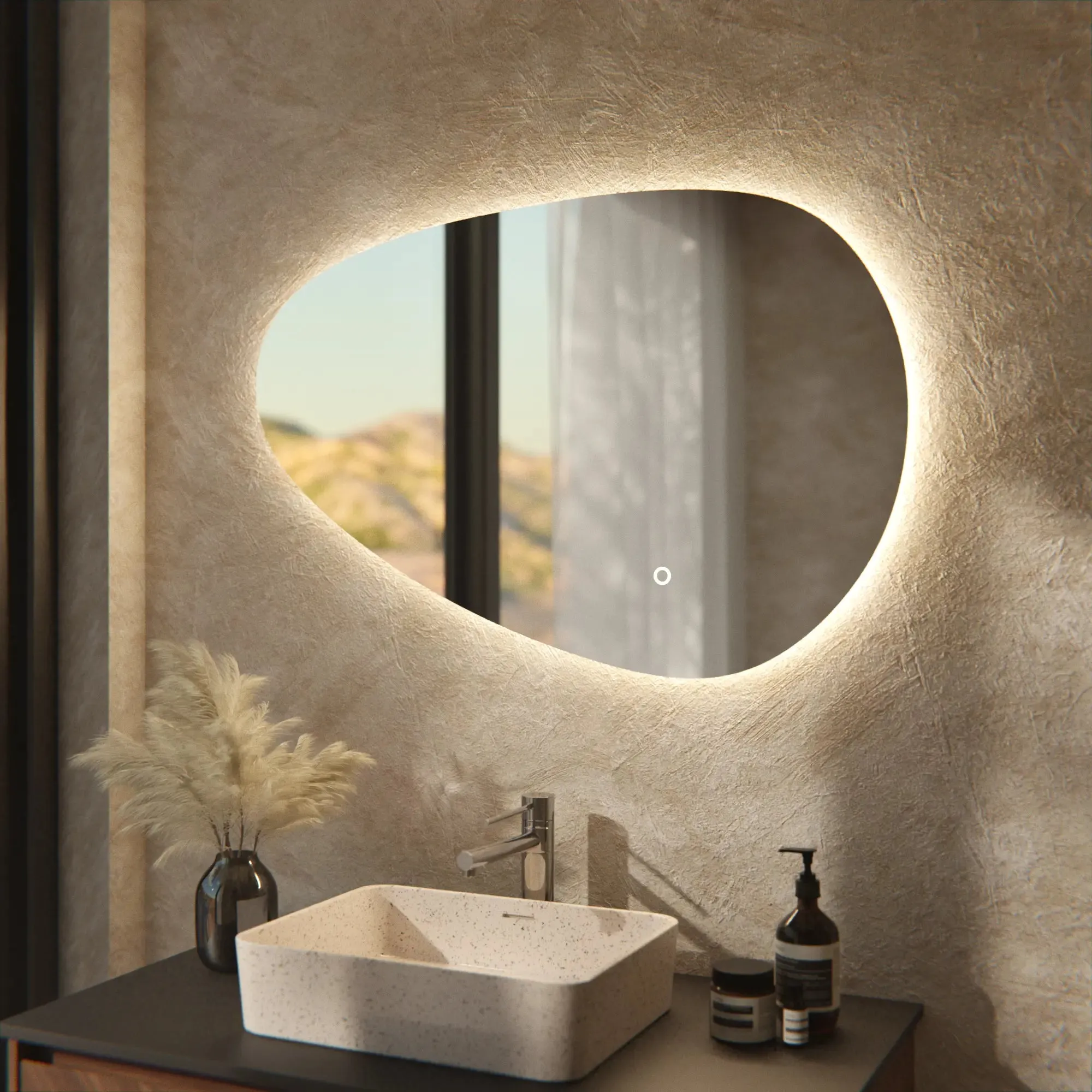 Miroir de salle de bain asymétrique 90x60cm sans cadre