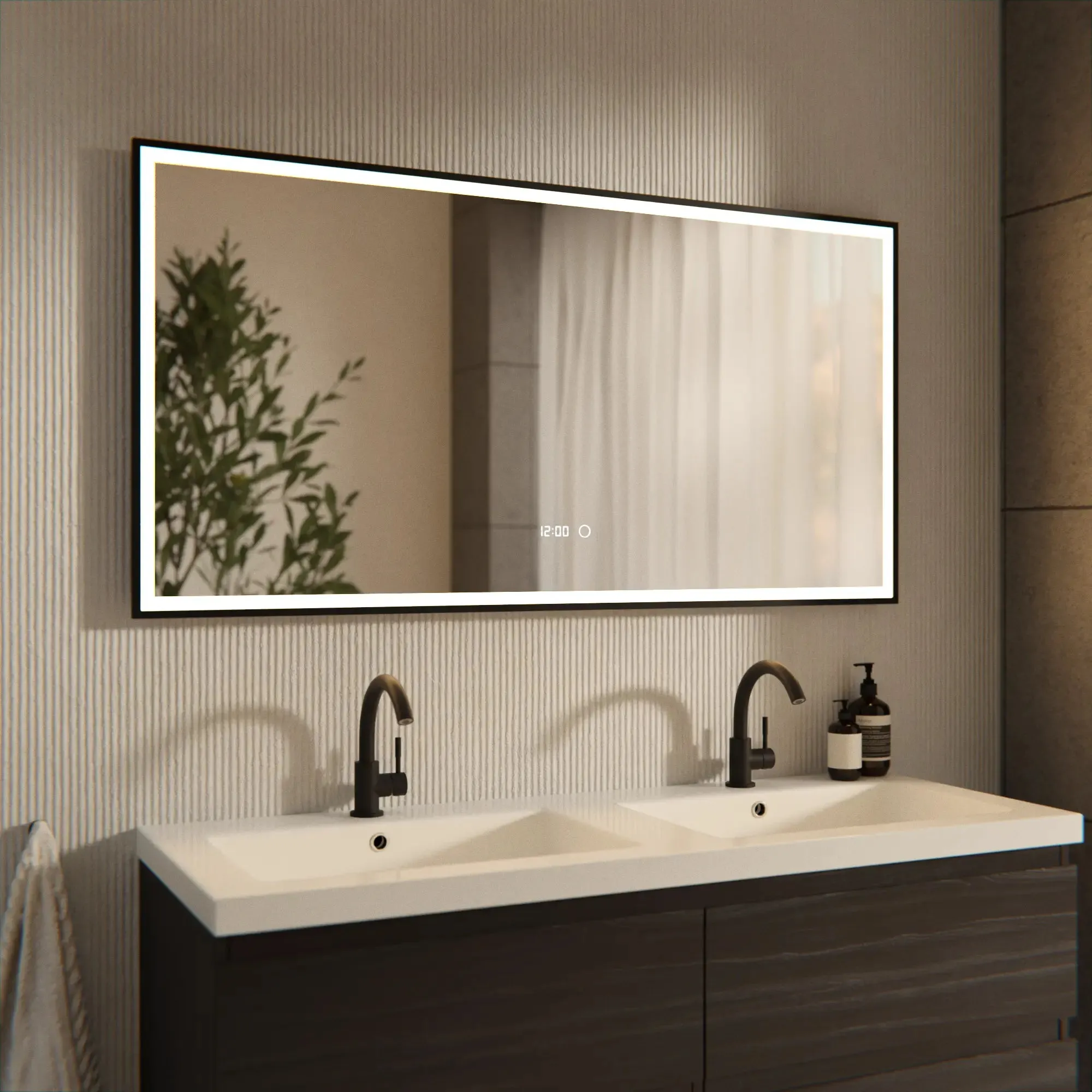 Miroir de salle de bain - 120x60 - Rectangulaire - Cadre noir - Précommander