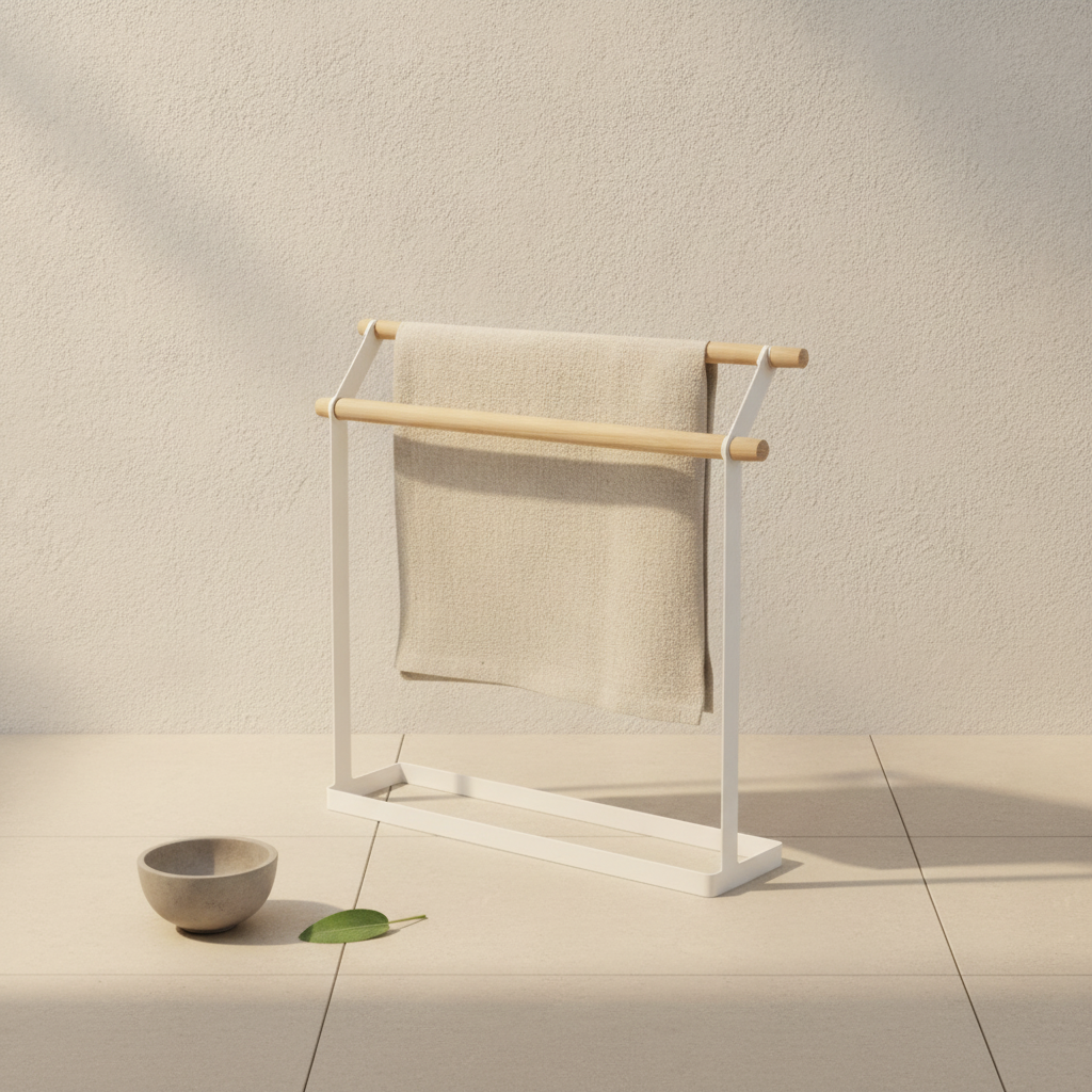 Porte-serviettes sur pied en métal double barre