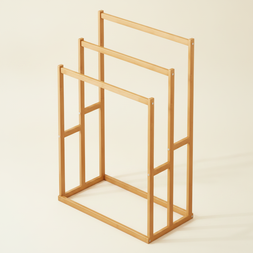 Porte-serviettes sur pied en bois 3 niveaux