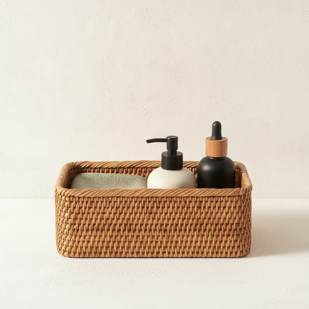 Panier de rangement en rotin rectangulaire