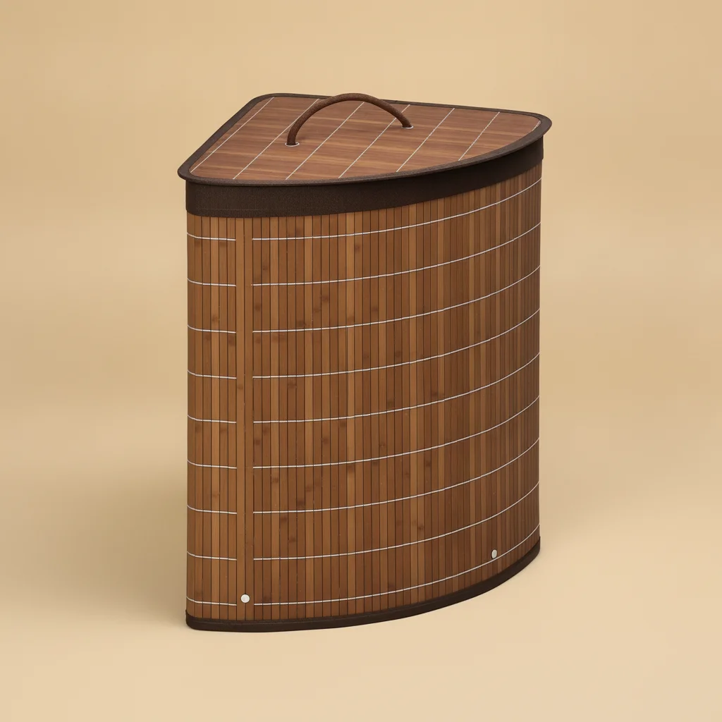 Panier à linge d'angle en bambou 55L