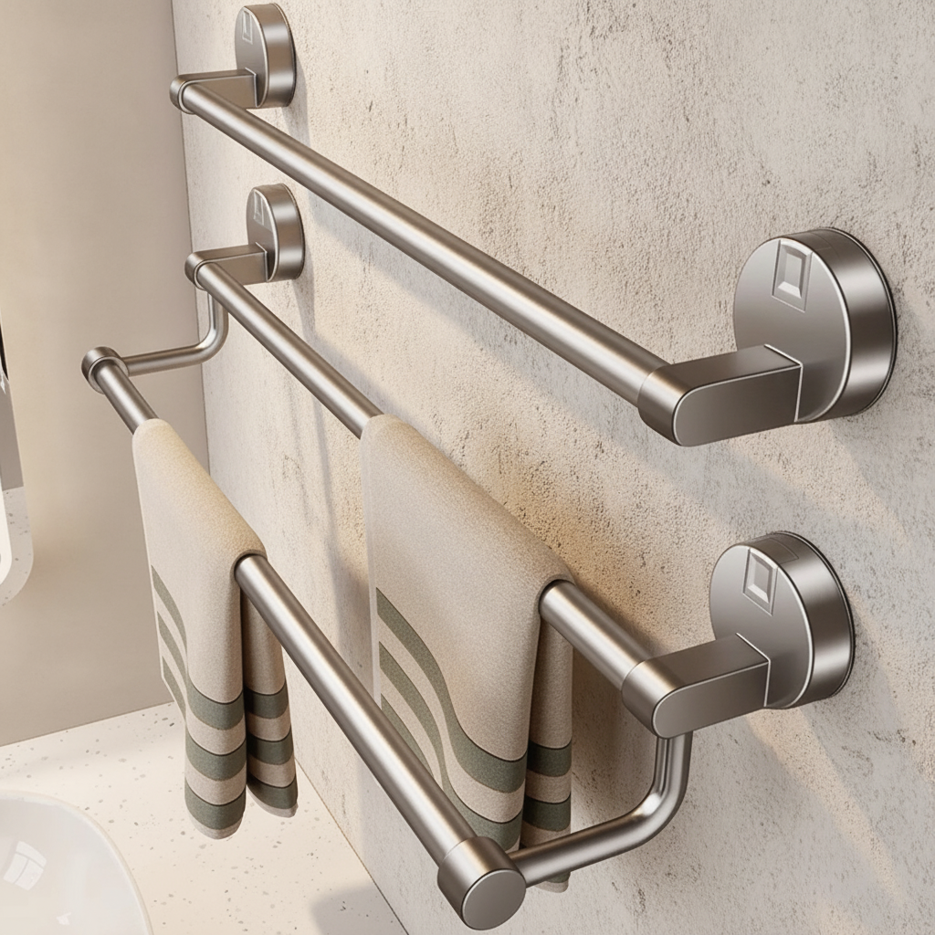 Porte-serviettes mural double barre sans perçage