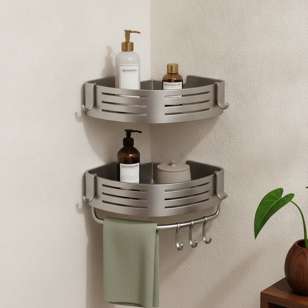 Étagère d'angle de salle de bain sans perçage
