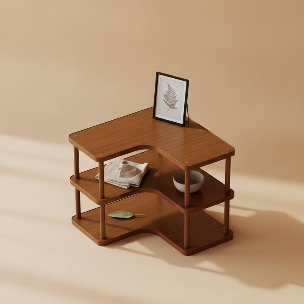 Étagère d'angle de salle de bain en bois