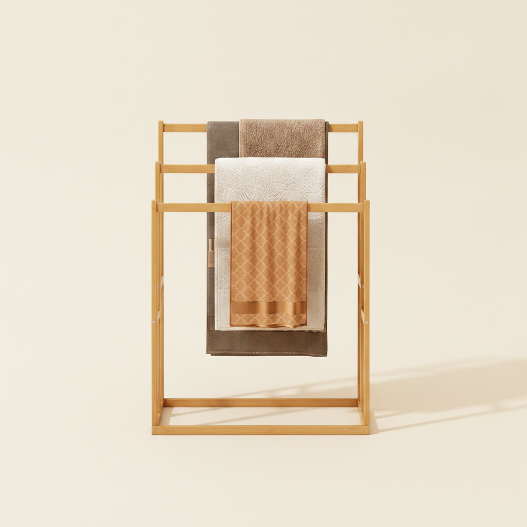 Porte-serviettes sur pied à 3 niveaux en bois