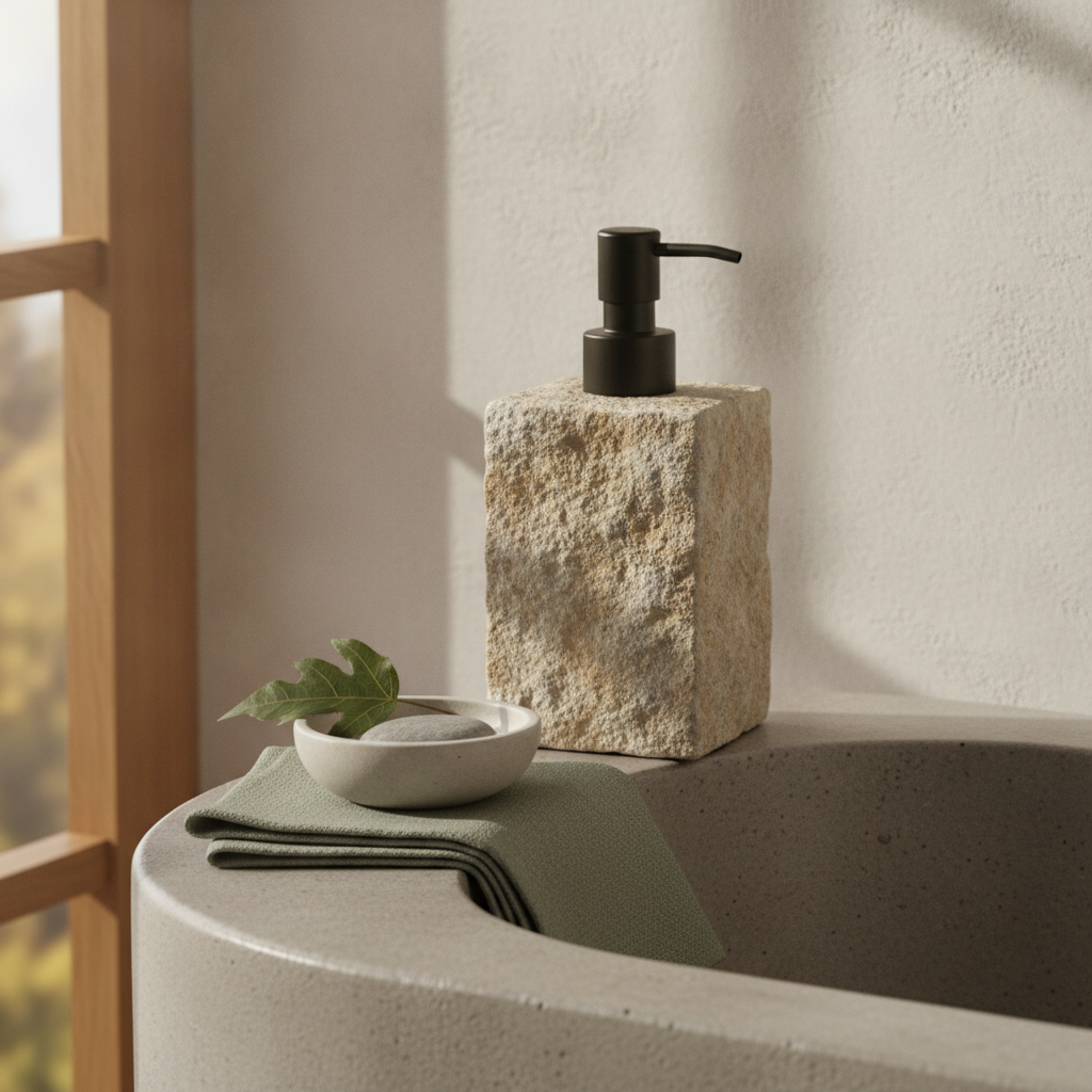 Composition texturée de surfaces mates et de nuances boisées dans un intérieur épuré