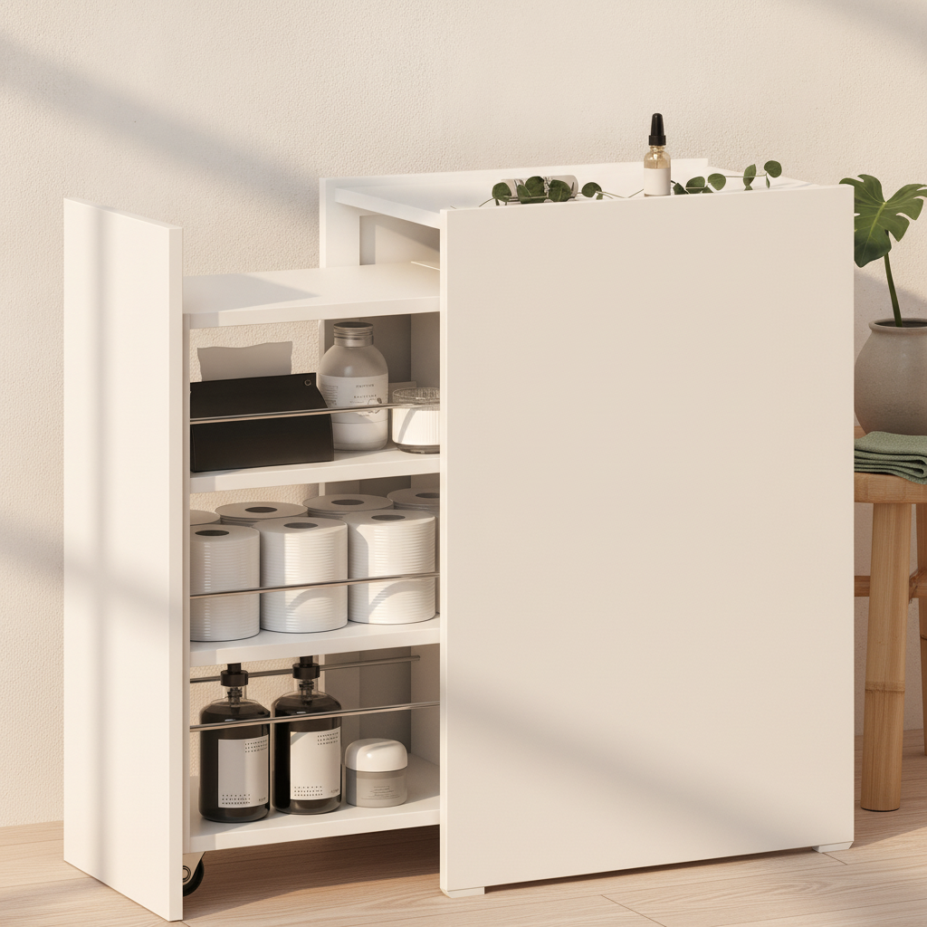 Meuble de salle de bain étroit à roulettes