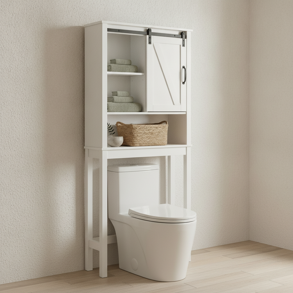 Meuble dessus-WC blanc à porte coulissante