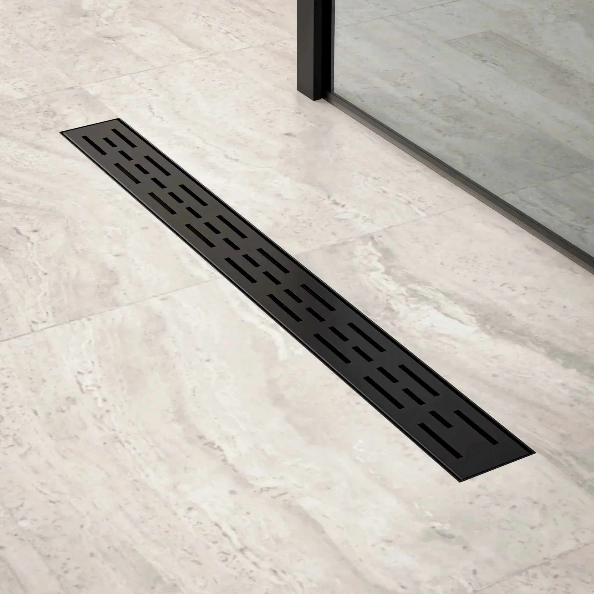 Caniveau de douche – 70 cm – Noir mat – Grille standard – Acier inoxydable – avec bride