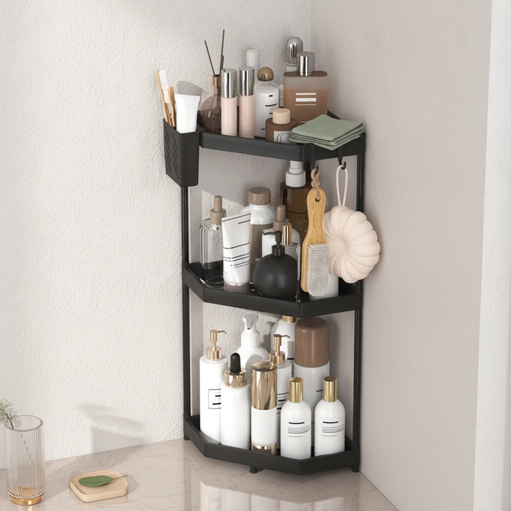 Étagère de douche d'angle avec crochets