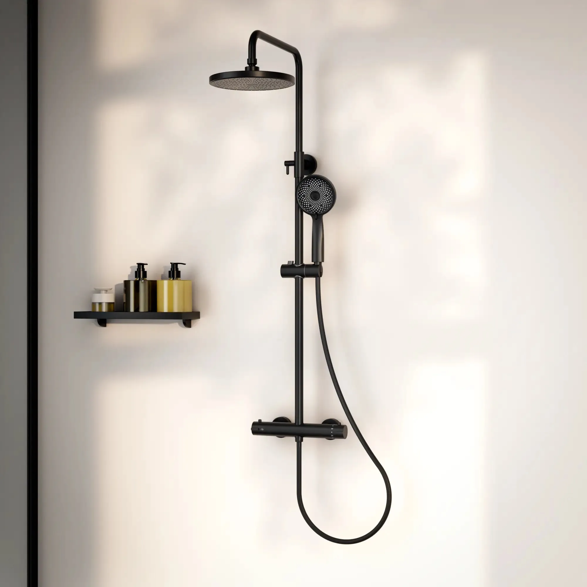 Douche de pluie Elin - Noir mat avec robinet thermostatique - 22 cm
