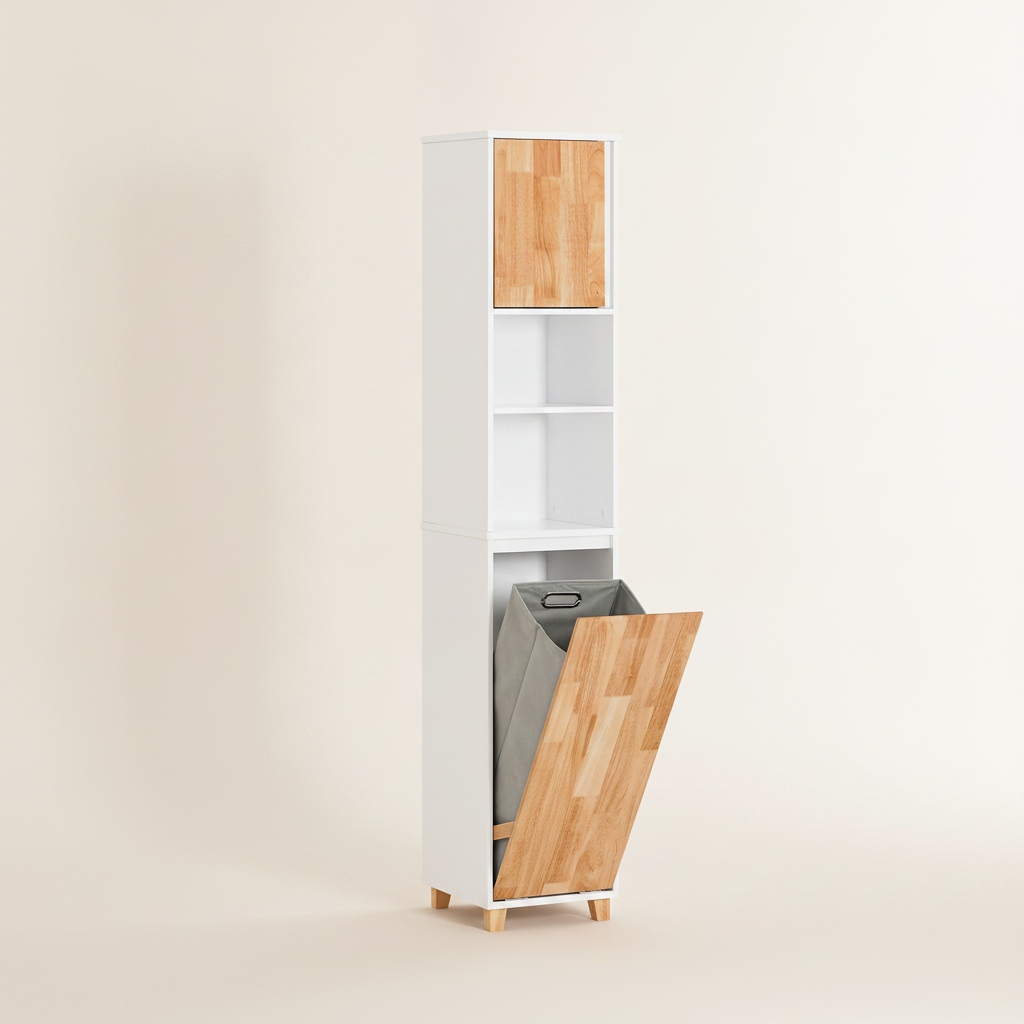 Colonne de salle de bain avec panier à linge