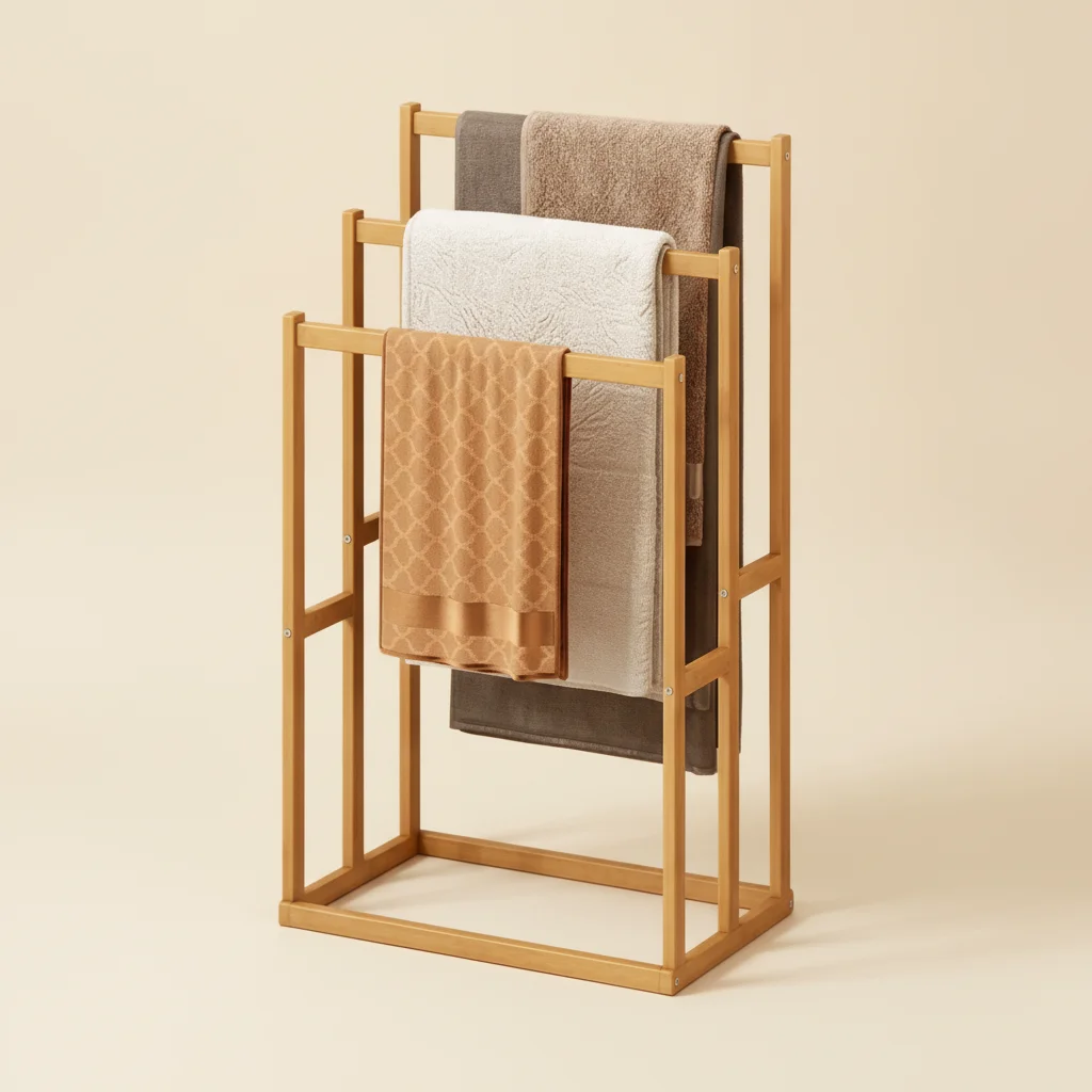 Porte-serviettes sur pied à 3 niveaux en bois