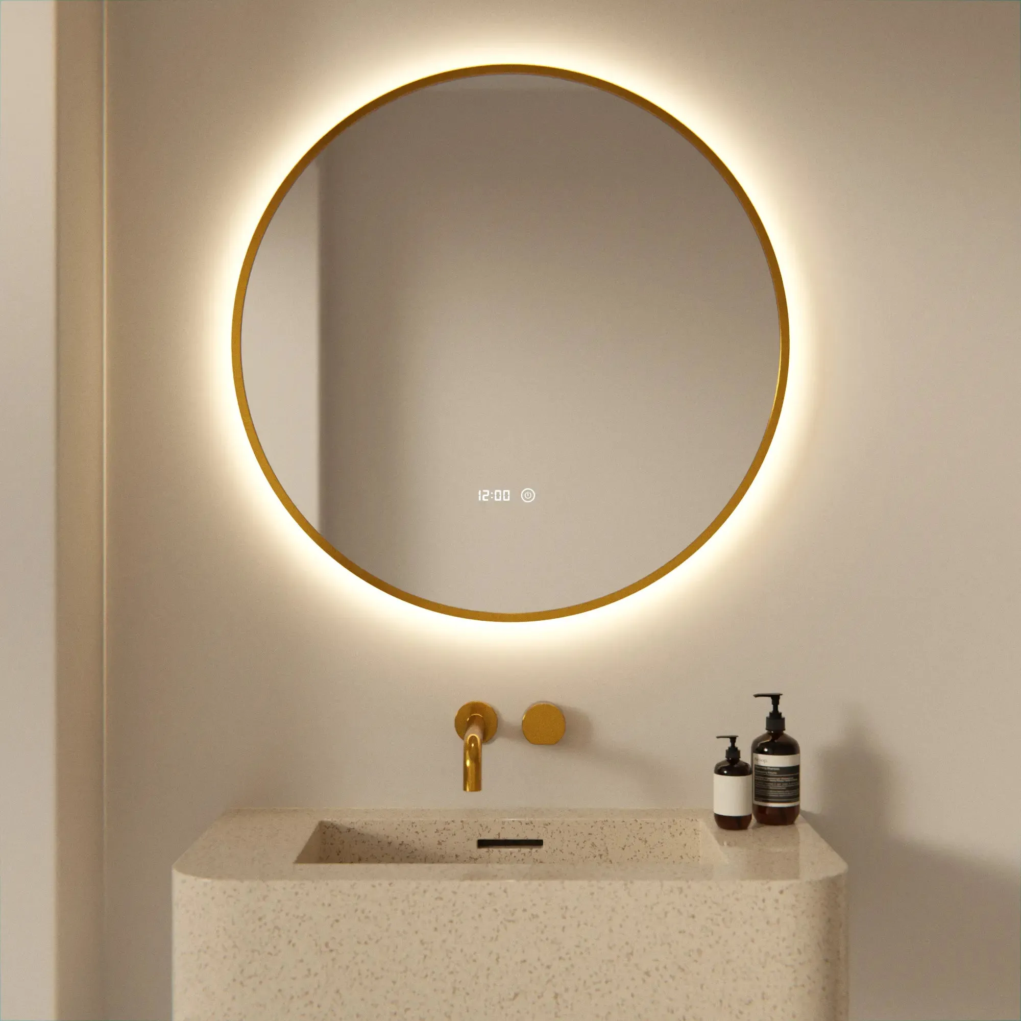 Miroir de salle de bain cadre doré 80 cm