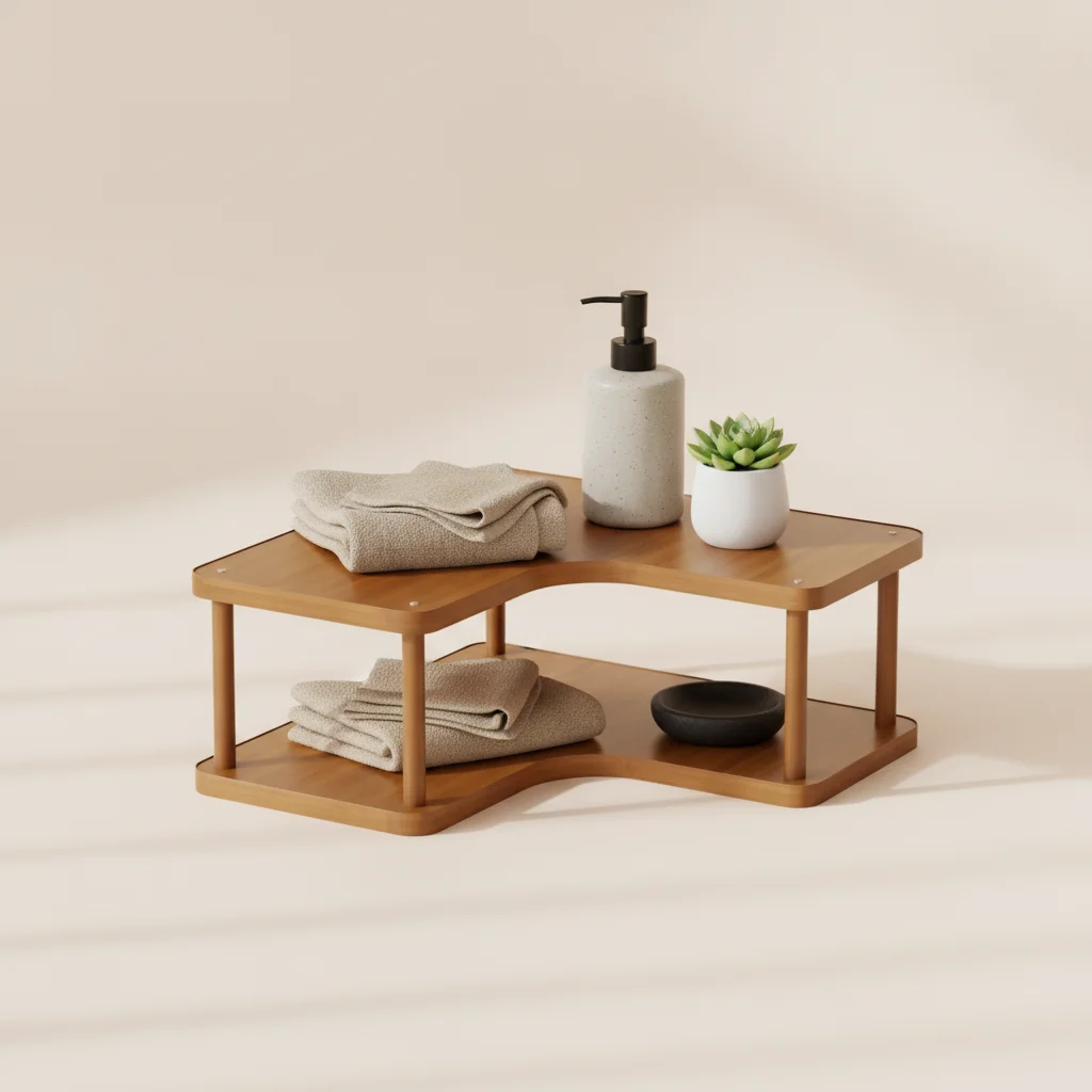 Étagère d'angle de salle de bain en bois