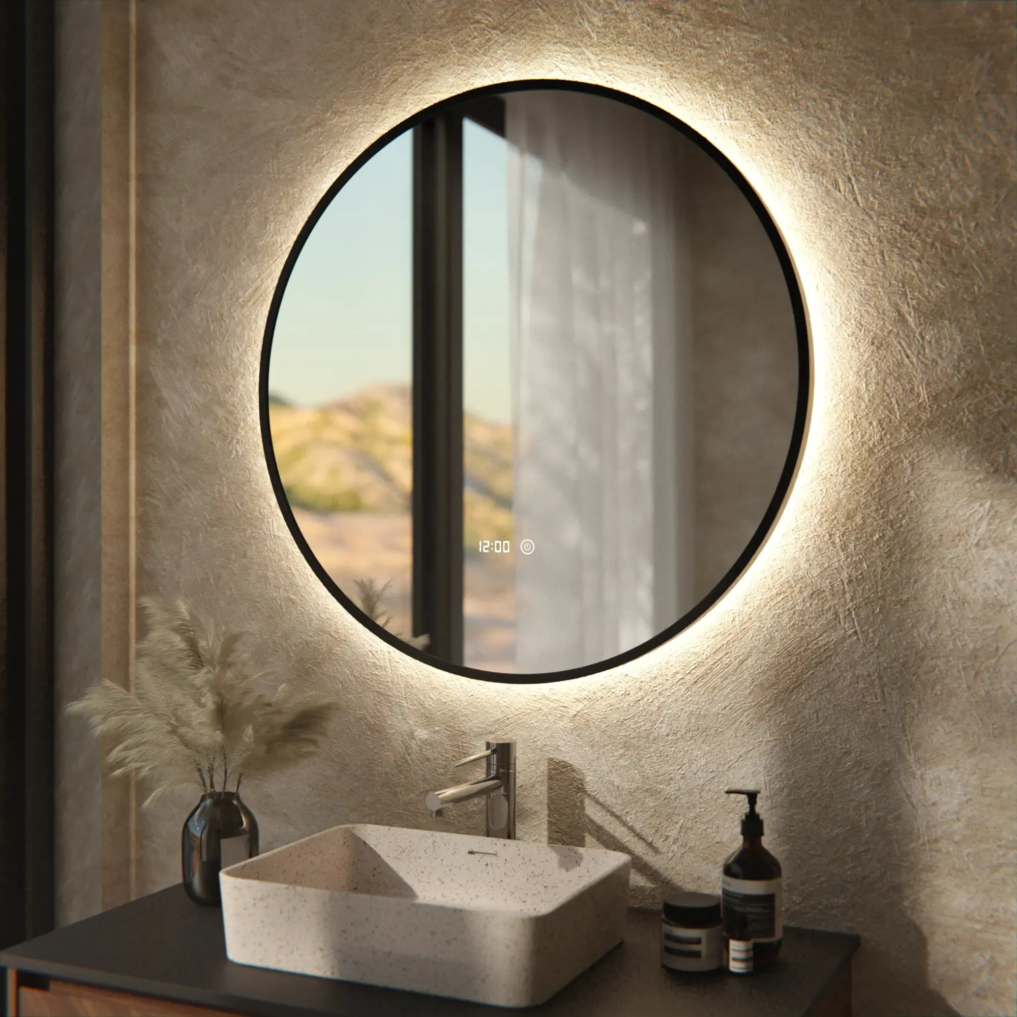 Miroir de salle de bain 80cm cadre noir