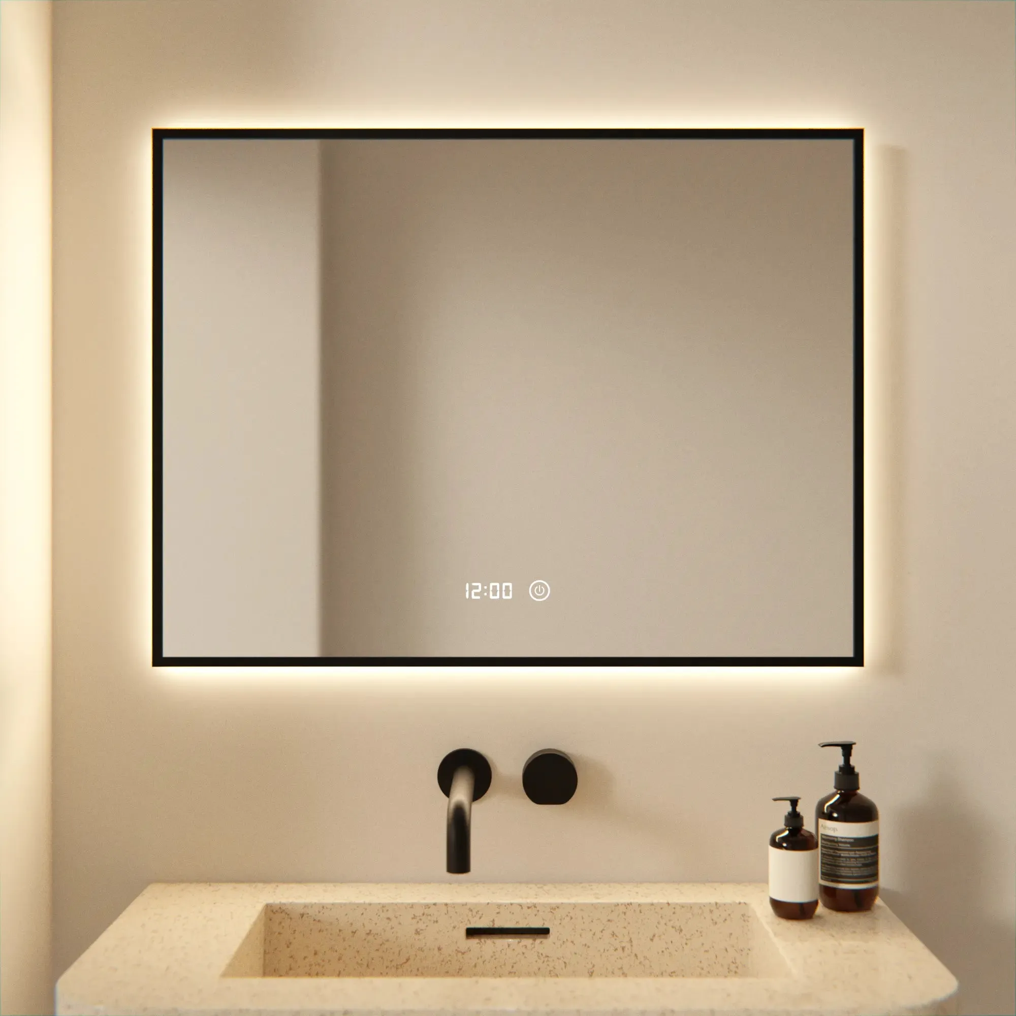 Miroir de salle de bain cadre noir 80x60cm