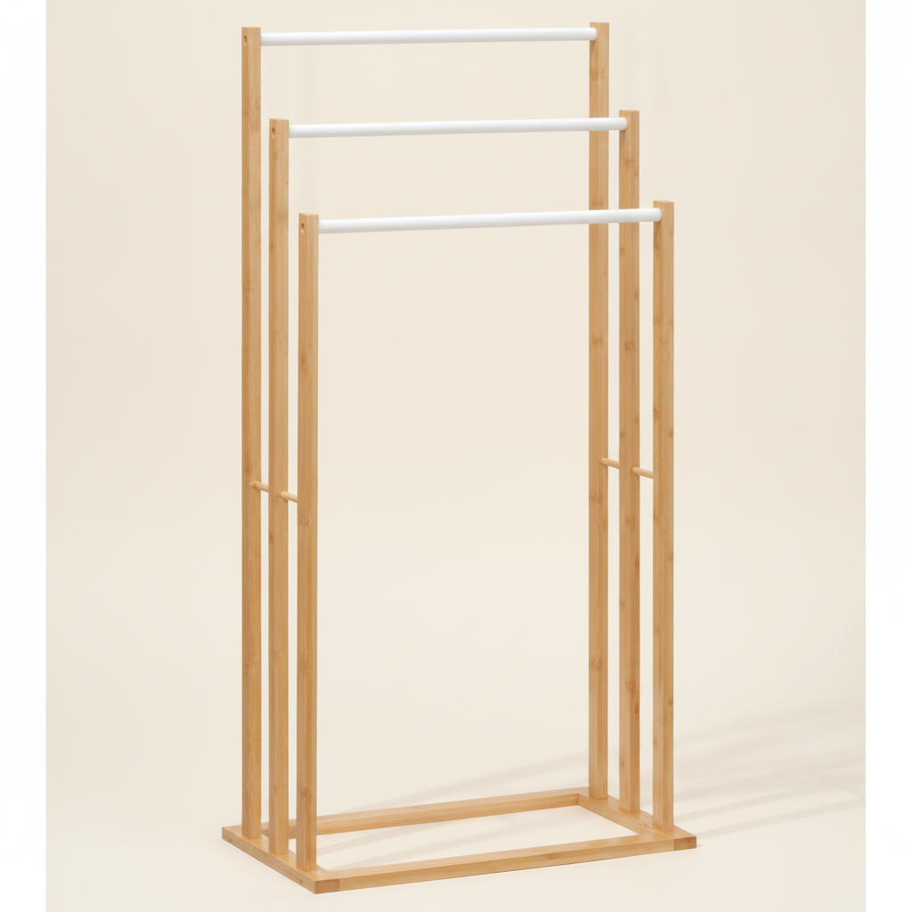 Porte-serviettes sur pied en bambou 3 barres