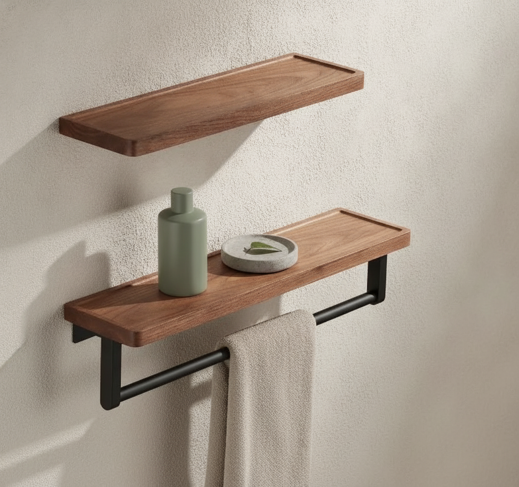 Étagère murale porte-serviettes en bois massif