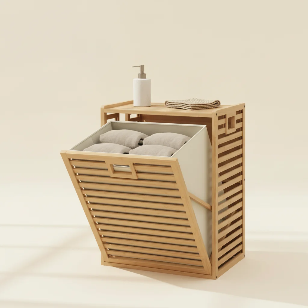 Meuble à linge à bac basculant en bambou