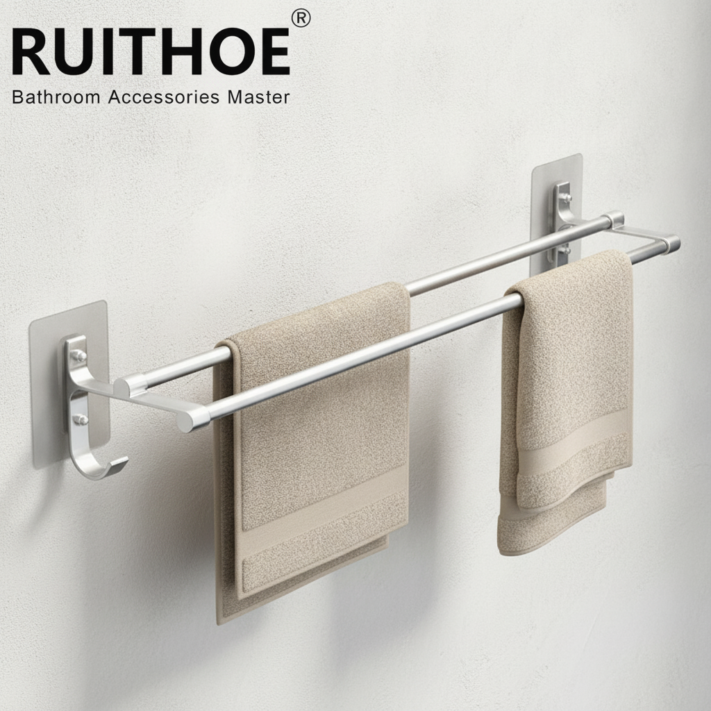Porte-serviette mural double barre sans perçage