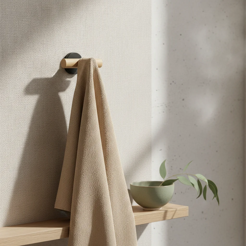 Composition épurée de céramiques mates et de fibres naturelles sur fond minéral