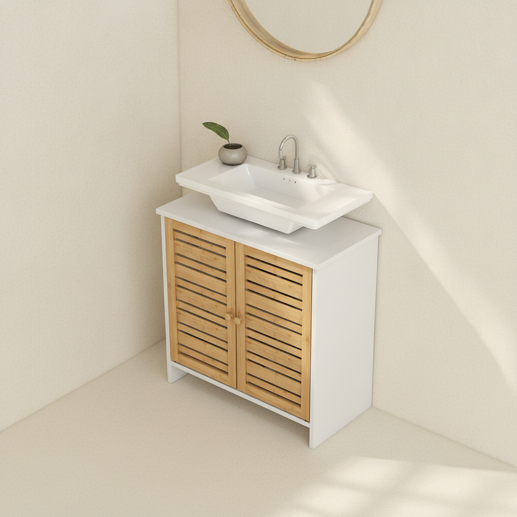 Meuble sous-lavabo en bambou 2 portes