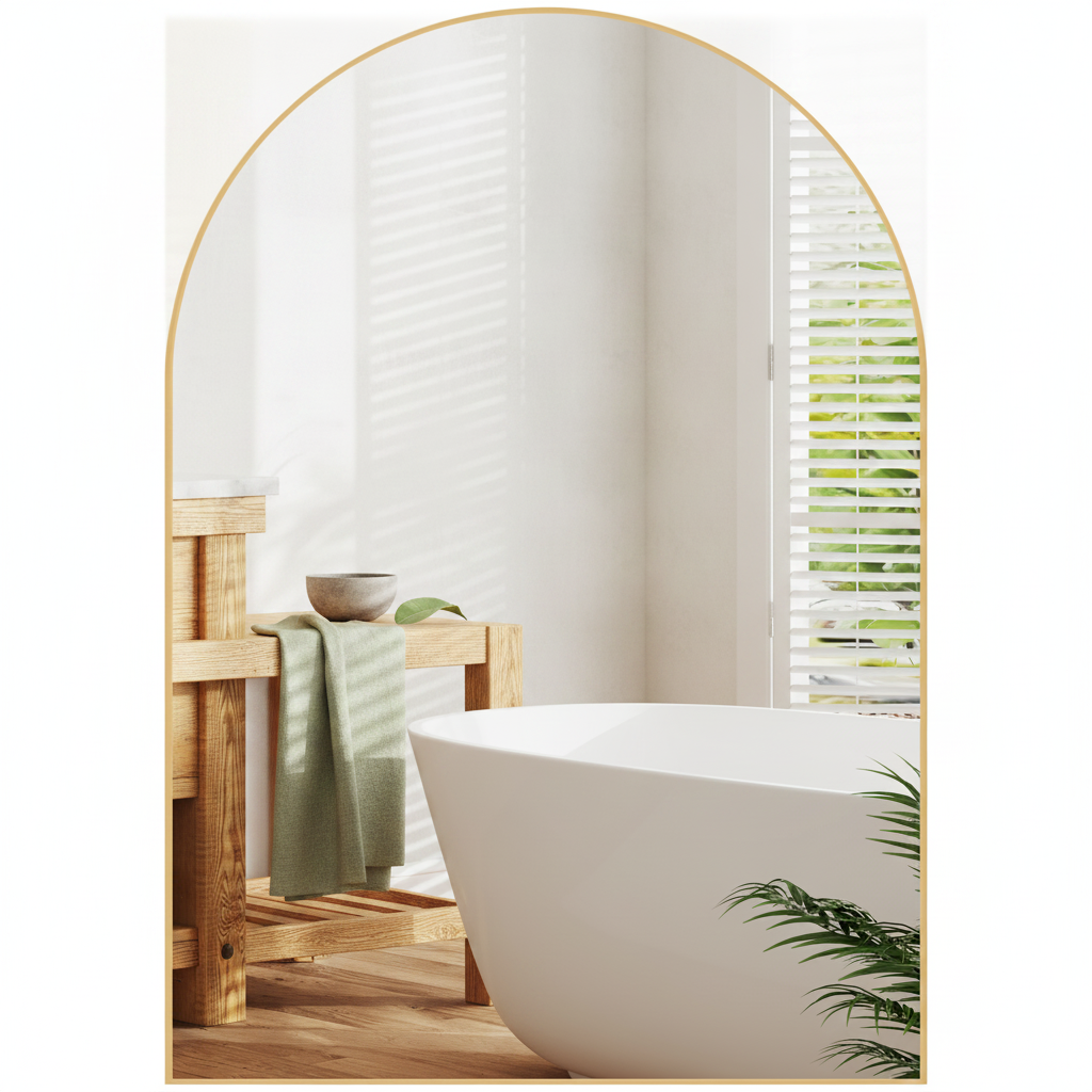 Miroir mural arqué doré 50 × 70 cm