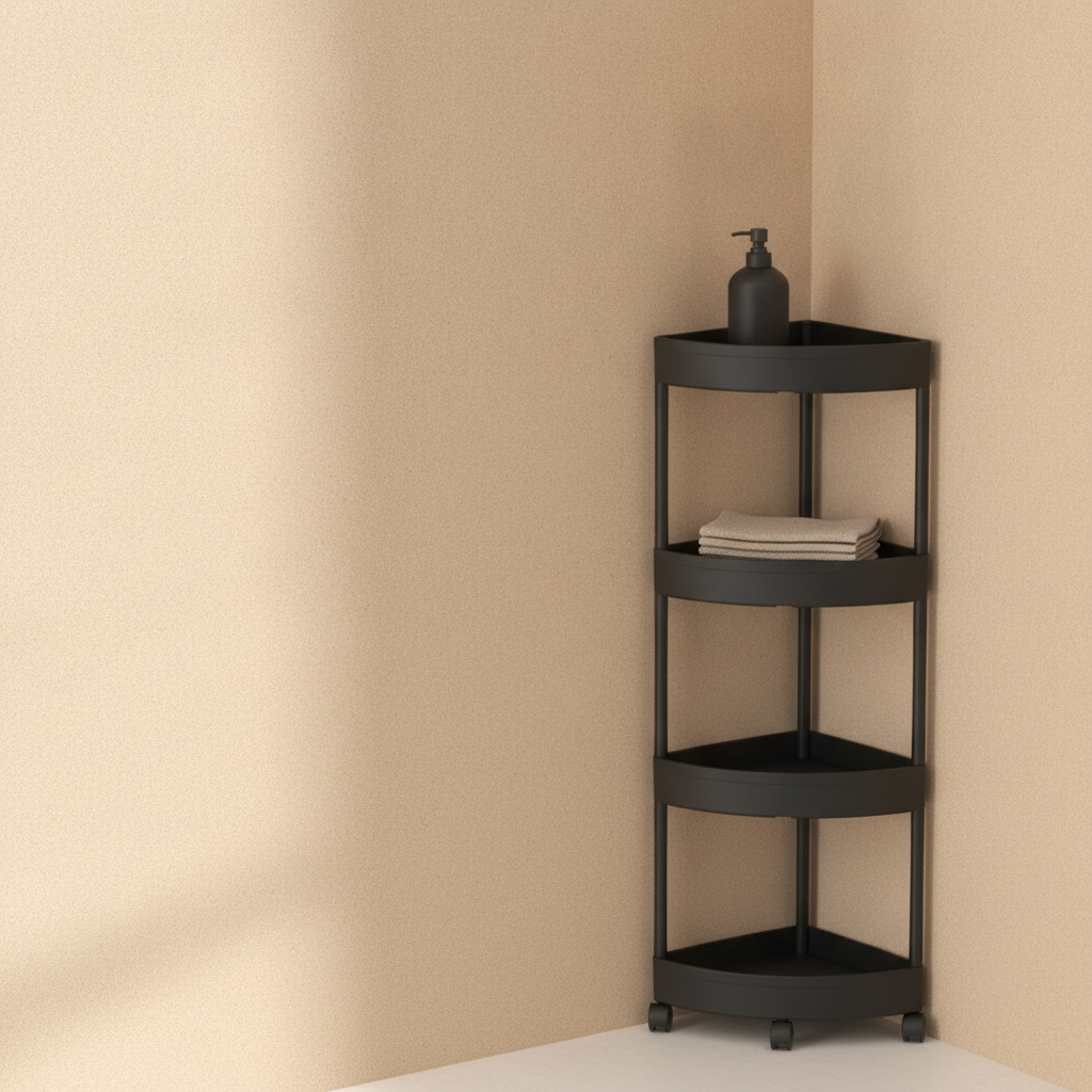 Étagère d'angle à roulettes salle de bain