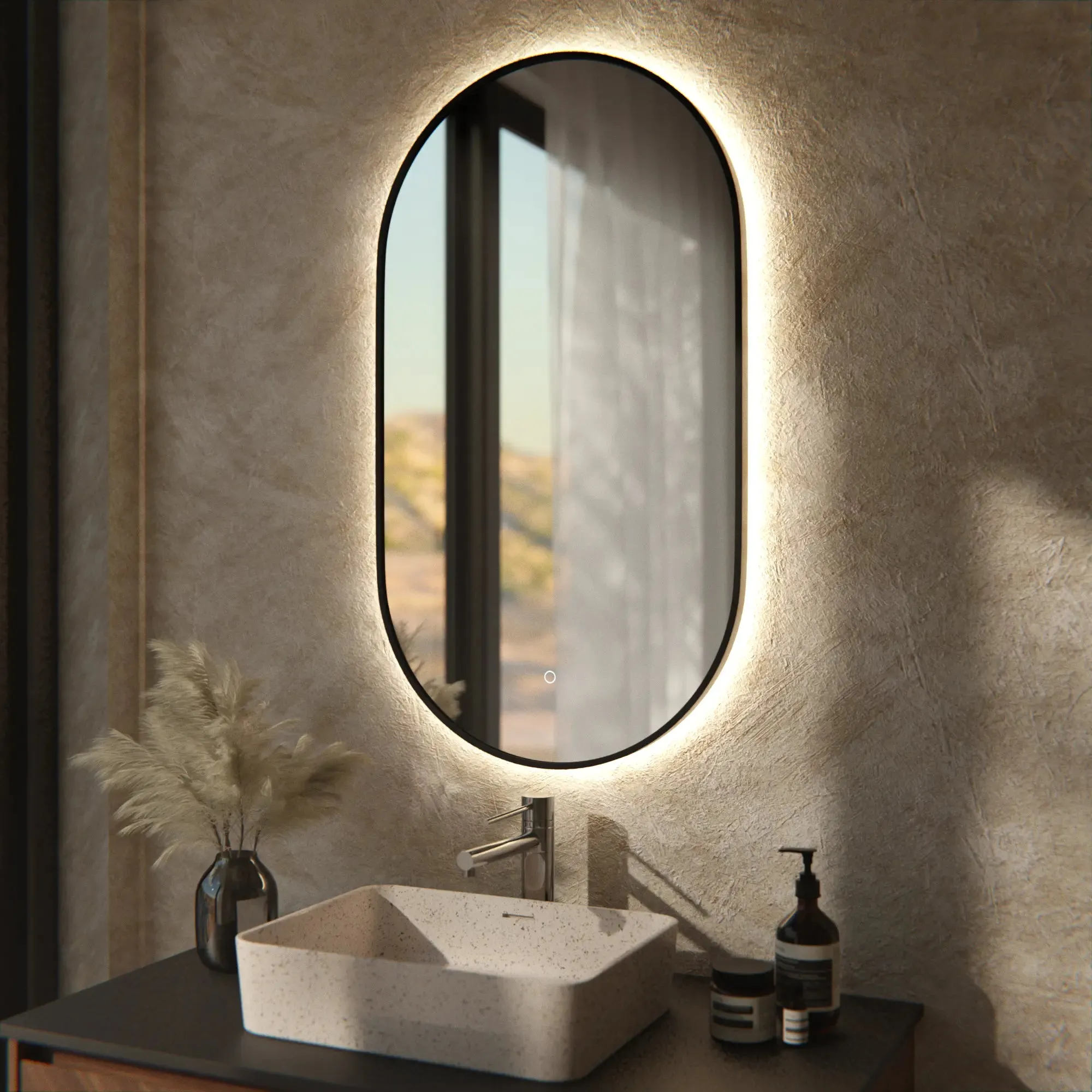 Miroir de Salle de Bain 90x50cm Cadre Noir
