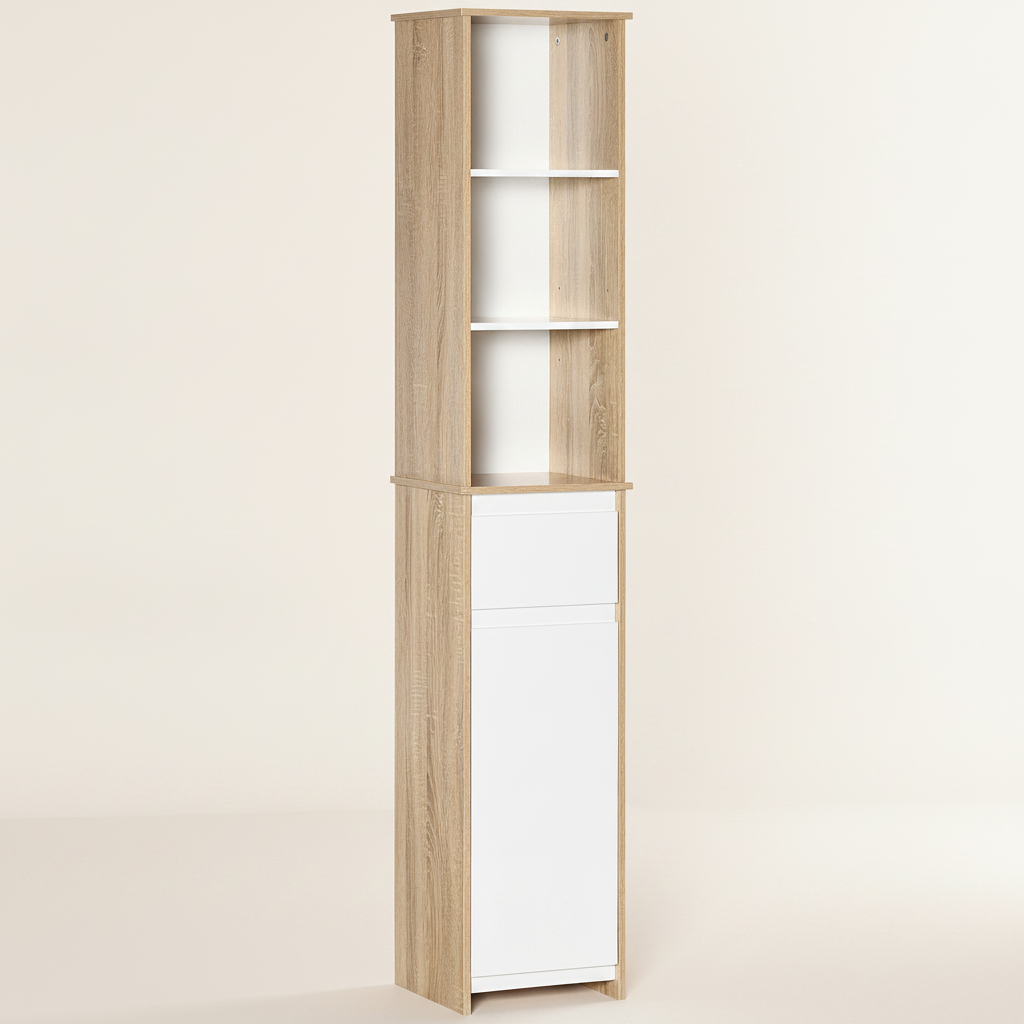 Colonne de salle de bain blanc et chêne